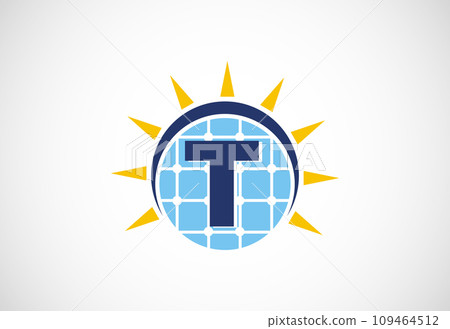 English alphabet with solar panel and sun sign. Sun solar energy logo vector illustration English alphabet with solar panel and sun sign. Sun solar energy logo vector illustration 109464512