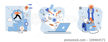 Innovative solution vector illustration. The canvas success is painted with strokes innovative solutions and smart strategies Business achievement is quilt woven by skilled hands innovation 109464571