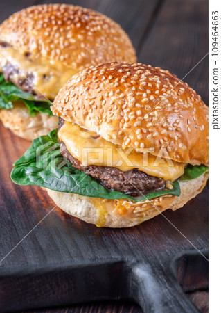 Two homemade cheeseburgers Two homemade cheeseburgers 109464863