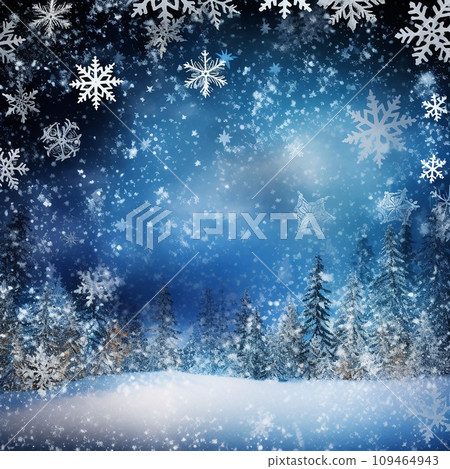 A magic christmas background postcard or invitation graphics with snowfall, new year invitation, copy space 109464943