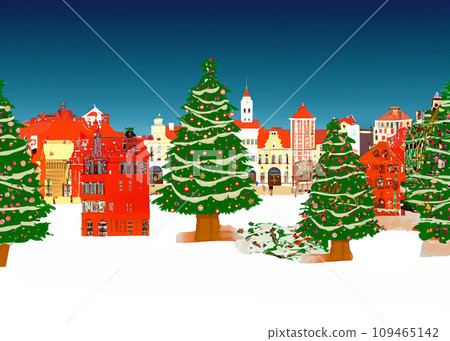 Illustration of a christmas tree in the city square 109465142