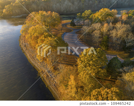 boat ramp on the Tennessee River and parking lot at Colbert Ferry Park, Natchez Trace National Parkway, late November scenery boat ramp on the Tennessee River and parking lot at Colbert Ferry Park, Natchez Trace National Parkway, late November scenery 109465242