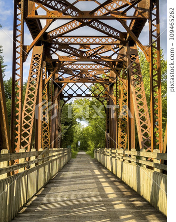 trestle on Katy Trail in Missouri over the Middle River near Tebbetts - 237 mile bike trail stretching across most of the state of Missouri converted from abandoned railroad 109465262