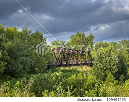 trestle on Katy Trail in Missouri over Auxvasse Creek near Mokane - 237 mile bike trail stretching across most of the state of Missouri converted from abandoned railroad 109465263
