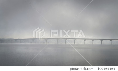 Natchez National Parkway - bridge over Tennessee River from Tennessee to Alabama, foggy November sunrise 109465464