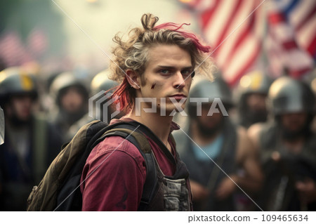 Protesters on streets. Struggle for rights. Generative AI 109465634
