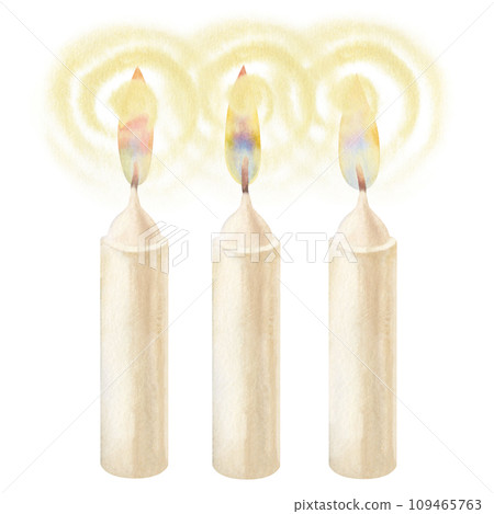 Watercolor candles with flame and light for illustrations for Christmas, Candlemas, wedding, birthday, Easter, magic, memorial day, spa and relaxation for invitations, cards, social posts, banner Watercolor candles with flame and light for illustrations for Christmas, Candlemas, wedding, birthday, Easter, magic, memorial day, spa and relaxation for invitations, cards, social posts, banner 109465763
