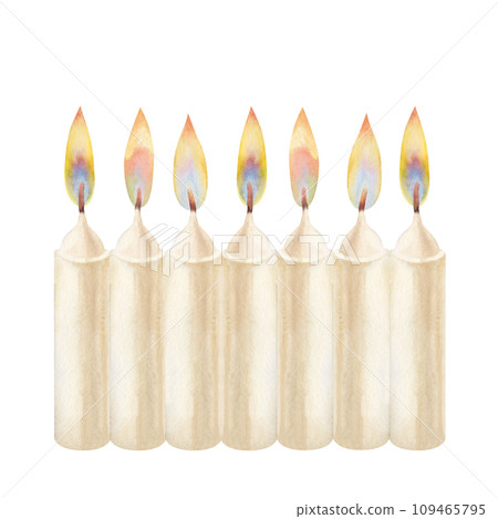 Watercolor candles with flame and light for illustrations for Christmas, Candlemas, wedding, birthday, Easter, magic, memorial day, spa and relaxation for invitations, cards, social posts, banner Watercolor candles with flame and light for illustrations for Christmas, Candlemas, wedding, birthday, Easter, magic, memorial day, spa and relaxation for invitations, cards, social posts, banner 109465795