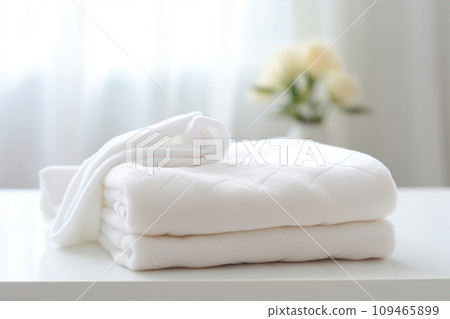 Folded plain blank white baby blanket. Generative AI Folded plain blank white baby blanket. Generative AI 109465899