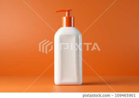 Cosmetic dispenser bottle mockup with orange elements. Generative AI Cosmetic dispenser bottle mockup with orange elements. Generative AI 109465901