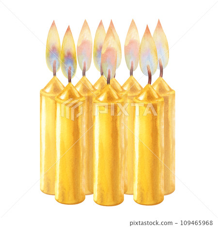 Watercolor candles with flame and light for illustrations for Christmas, Candlemas, wedding, birthday, Easter, magic, memorial day, spa and relaxation for invitations, cards, social posts, banner Watercolor candles with flame and light for illustrations for Christmas, Candlemas, wedding, birthday, Easter, magic, memorial day, spa and relaxation for invitations, cards, social posts, banner 109465968