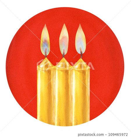 Watercolor candles with flame and light for illustrations for Christmas, Candlemas, wedding, birthday, Easter, magic, memorial day, spa and relaxation for invitations, cards, social posts, banner Watercolor candles with flame and light for illustrations for Christmas, Candlemas, wedding, birthday, Easter, magic, memorial day, spa and relaxation for invitations, cards, social posts, banner 109465972