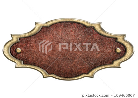 vintage leather sign in a figured metal frame isolated on a white background 109466007