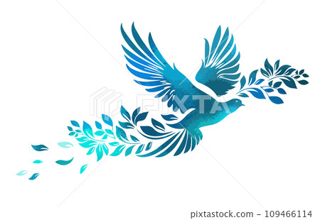 Peace bird. Blue dove with a twig abstraction. hand drawing. Not AI, Vector illustration Peace bird. Blue dove with a twig abstraction. hand drawing. Not AI, Vector illustration 109466114