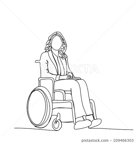 Woman in a wheelchair one line drawing vector illustration. Woman in a wheelchair one line drawing vector illustration. 109466303