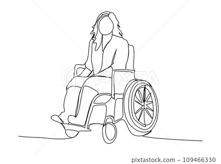 Woman in a wheelchair one line drawing vector illustration. 109466330