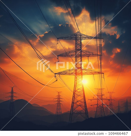 High voltage tower sky sunset background High voltage tower sky sunset background 109466467
