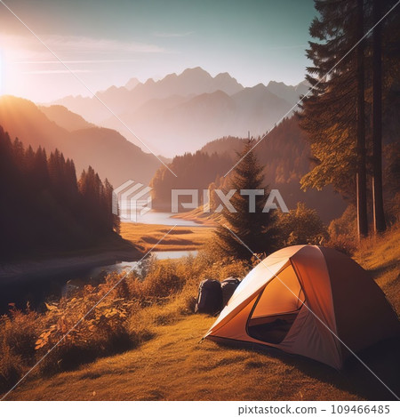 Camping in a beautiful natural landscape on a sunny evening 109466485