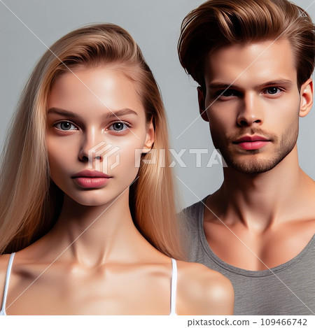 beautiful healthy young man and woman beautiful healthy young man and woman 109466742