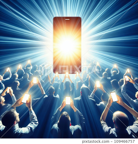 crowd of people worshiping smartphone crowd of people worshiping smartphone 109466757