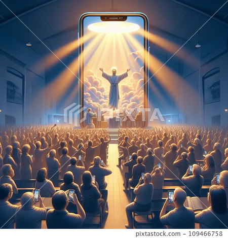 crowd of people worshiping smartphone crowd of people worshiping smartphone 109466758