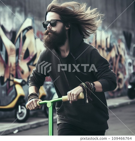 stylish man rides a scooter stylish man rides a scooter 109466764