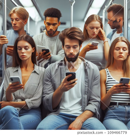 Young people using mobile phone in public train Urban city lifestyle and commuting 109466779