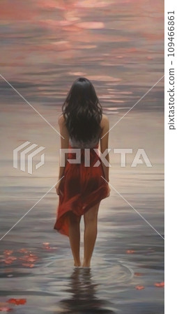 夕陽下看海的女孩 夕陽下看海的女孩 109466861