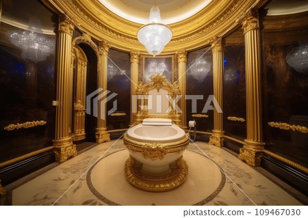 Luxury Royal Toilet Bowl in Palace Hall Center, Gilded Baroque Toilet, Vip Toilet for Vip Persons 109467030