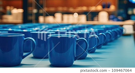 Stacks of Clean Mugs at Hotel Breakfast Buffet, White Cups 109467064