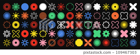 Brutalist geometric shapes, colorful symbols. Simple primitive elements and forms. Bauhaus retro design, trendy contemporary minimalist style. Vector illustration 109467303