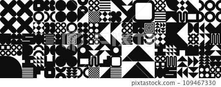Brutalist geometric texture with simple shapes, symbols. Primitive elements and forms. Bauhaus retro design, trendy contemporary minimalist style, y2k. Vector illustration 109467330