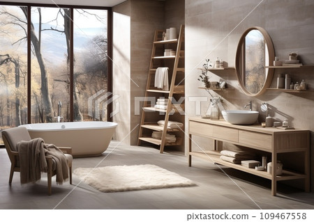 Bathroom in the Scandinavian style, clean lines and a minimalist aesthetic Bathroom in the Scandinavian style, clean lines and a minimalist aesthetic 109467558