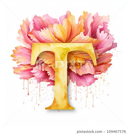 Creative letter T concept made of fresh yellow and pink peony Creative letter T concept made of fresh yellow and pink peony 109467576