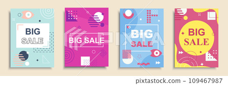 Big sale cover brochure set in flat design. Poster templates with simple geometric shapes for clearance announcement and advertising information for seasonal shopping events. Vector illustration 109467987