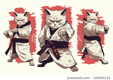 Ninja Cat, Cats Battle, Wushu Master is Fighting, Dangerous Oriental Warrior Cats in Kimono Ninja Cat, Cats Battle, Wushu Master is Fighting, Dangerous Oriental Warrior Cats in Kimono 109468258
