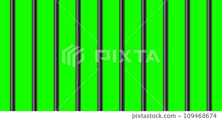 Black metal prison bars on green chroma key background. Detailed jail cage, prison iron fence. Criminal background mockup. Vector illustration Black metal prison bars on green chroma key background. Detailed jail cage, prison iron fence. Criminal background mockup. Vector illustration 109468674