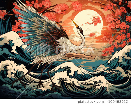 Ukiyo-e style crane 109468922