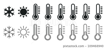 Thermometer and temperature icons Thermometer and temperature icons 109468940