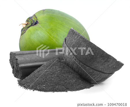 Coconut charcoal isolated on white background 109470018