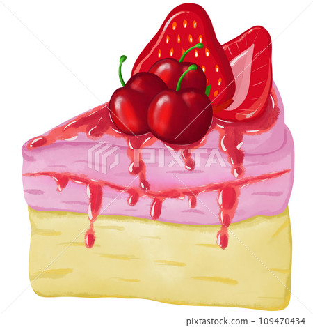 a piece of cake with berries on top 109470434