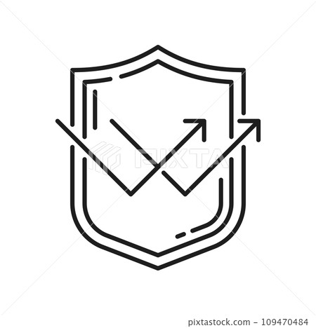 Sun protection shield reflecting sunlight rays outline icon design. UV ultraviolet symbol. Vector SPF sign, ultra violet rays radiation 109470484