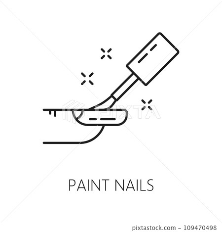 Nails paint icon for manicure service, hands care and fingernail beauty or treatment, line vector. Manicure and nail care outline pictogram of nail painting with polish by lacquer brush Nails paint icon for manicure service, hands care and fingernail beauty or treatment, line vector. Manicure and nail care outline pictogram of nail painting with polish by lacquer brush 109470498