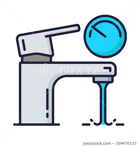 Color plumbing service icon. Toilet, pipe, bathroom problems. Sewage pipe cleaning and unclogging service outline sign, house bathroom faucet or water heating repair thin line vector pictogram or icon 109470533