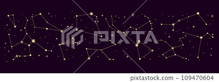 star constellation border. night galaxy space sky map, mystic astrology. Vector background for astronomy, esoteric, tarot, and magic. Chart displaying positions of celestial objects visible in sky star constellation border. night galaxy space sky map, mystic astrology. Vector background for astronomy, esoteric, tarot, and magic. Chart displaying positions of celestial objects visible in sky 109470604