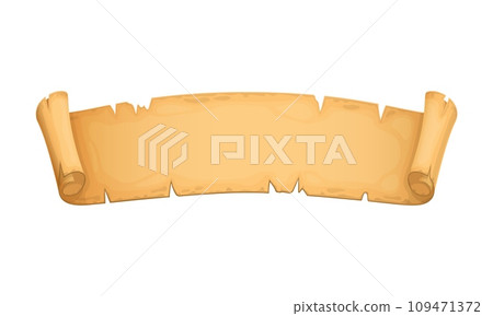 Vintage paper scroll, old manuscript, ancient parchment, antique papyrus. Old torn manuscript, ancient document or map cartoon vector scroll. Isolated ripped parchment frame, old papyrus paper banner 109471372