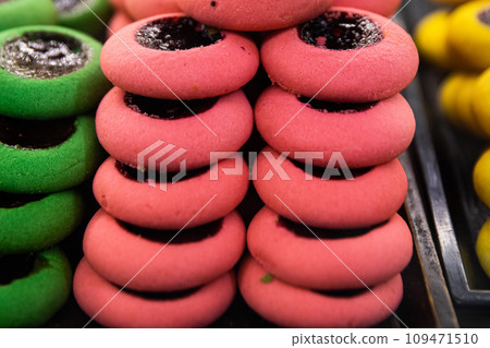 Colorful, sweet and delicious Turkish confectionery Savory, traditional, snacks, 109471510