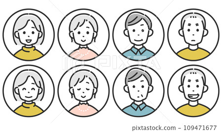 Elderly man and woman face icon set 109471677