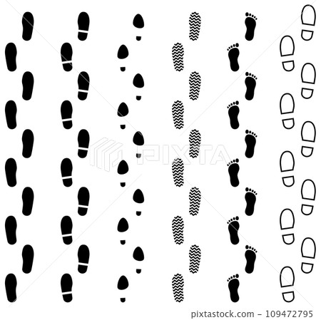 Vector illustration set of monochrome human footprints 109472795