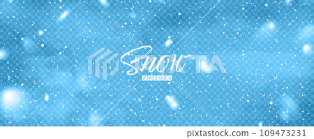 Realistic falling snow with snowflakes. Colorful winter background for Christmas or New Year card. Frost storm effect. Vector illustration 109473231